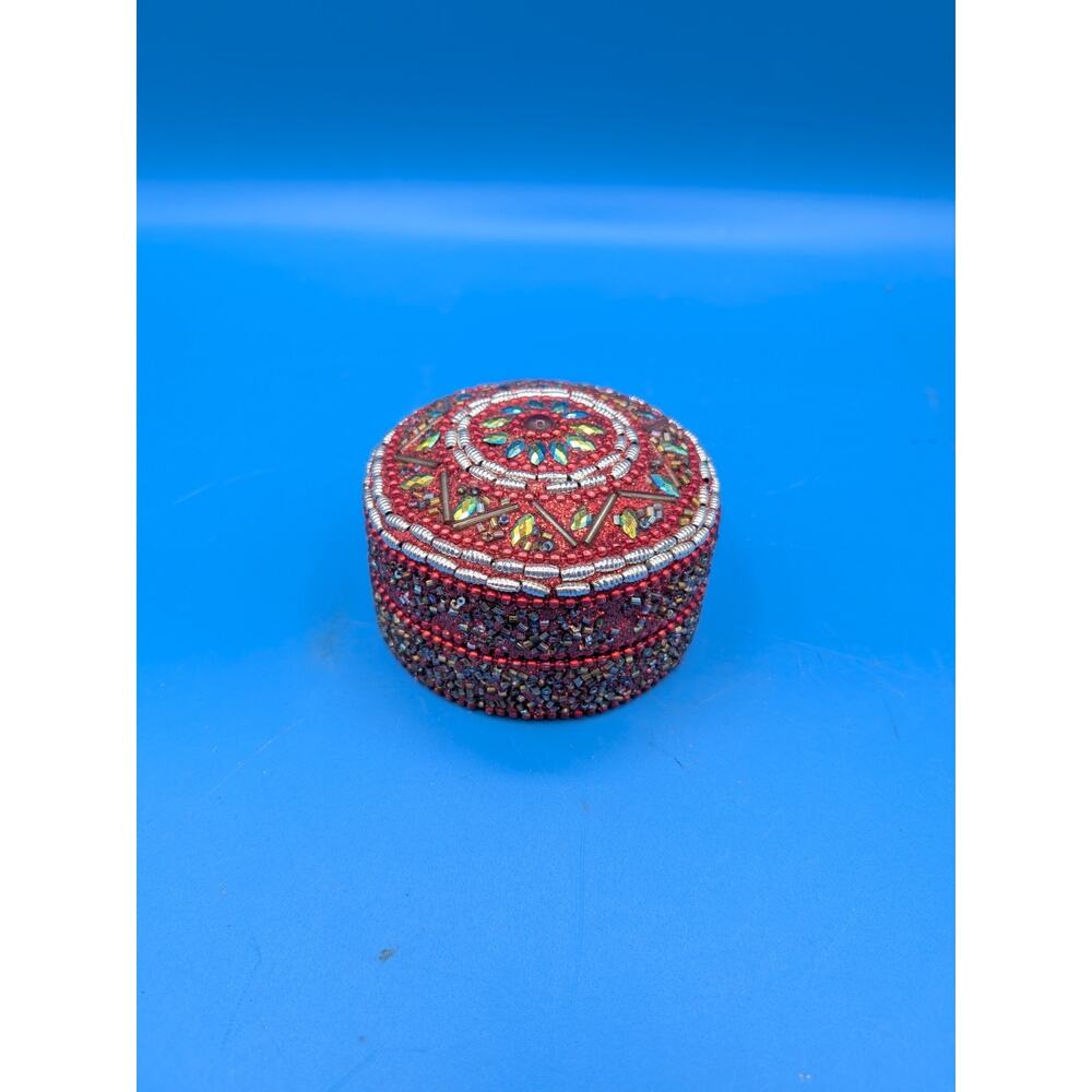 2.75" Round Jewelry Box Made in India Beaded in Multiple Colors